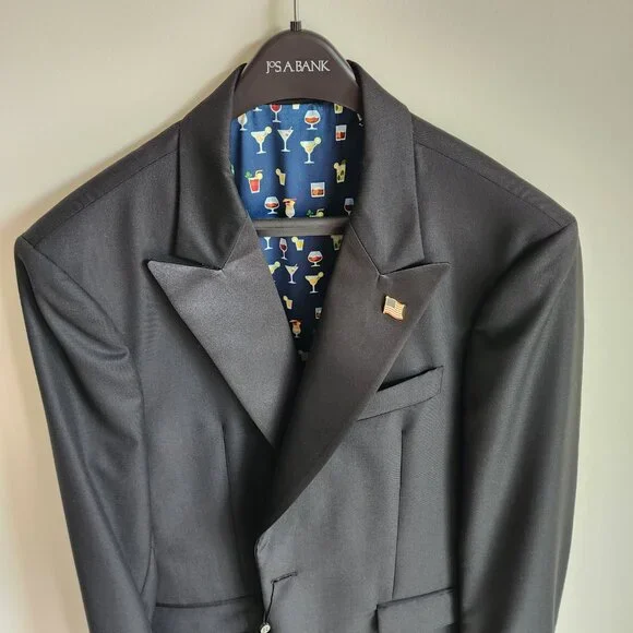 42R Tuxedo Jacket Black Jos A Bank Peak Lapel Reserve Italian Wool New 1 Button
